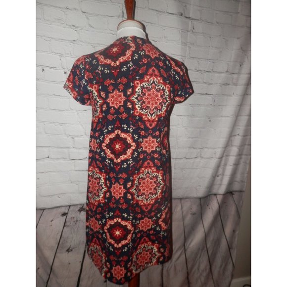 Pink Rose Dress Tunic Small Black Rust Short Slv - Picture 3 of 4